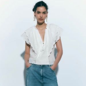NWT Zara Top Size Medium | Openwork Embroidered Linen Top
